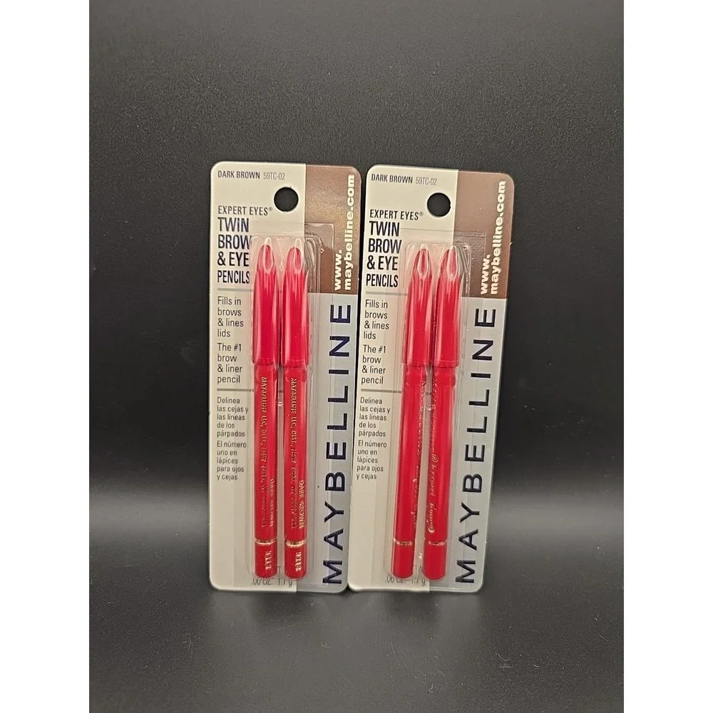 NOS Lot 2 Maybelline Expert Eyes Twin Brow & Eye Pencils 59TC-02 DARK BROWN